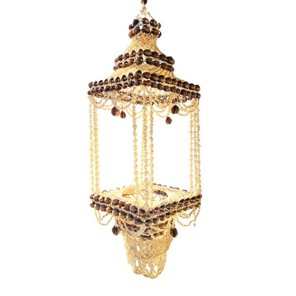 Vintage 70s MCM Regency Square Cowrie Sea Shell Hanging Plant Hanger RARE HTF - Picture 5 of 12